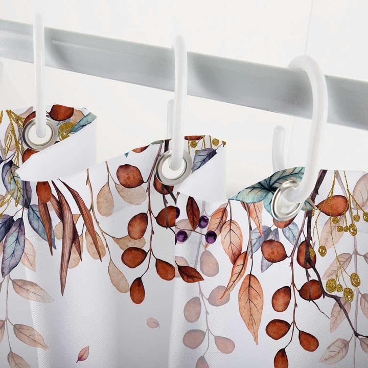 Fall Funny Ghost Shower Curtain, Halloween Pumpkins Harvest Autumn Leaves Decor Bath Curtain, Maple Leaves Spooky Bathroom Accessories Set with Hooks, 72X84in