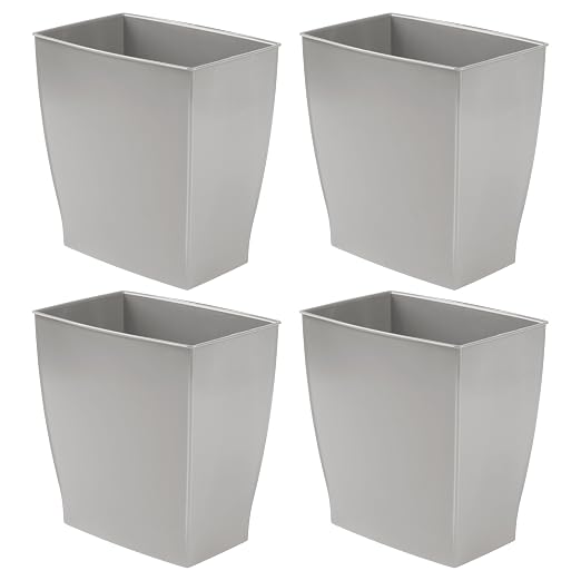 iDesign Small Plastic Bathroom Trash Can, Slim Rectangle, 4-Pack | Garbage Bin