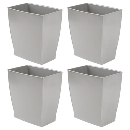 iDesign Small Plastic Bathroom Trash Can, Slim Rectangle, 4-Pack | Garbage Bin