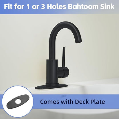 Matte Black Bathroom Faucets for Sink 1 Hole or 3 Holes, Single Hole Black Bathroom Sink Faucet with Pop-Up Drain Mini Size Vanity Faucet Bar Faucet Single Handle Lavatory Faucets