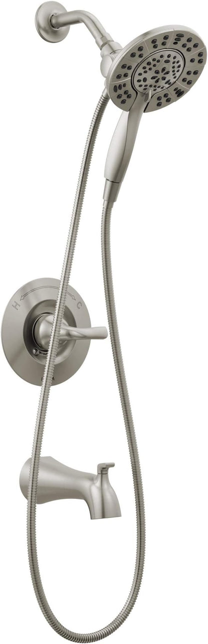 Delta Faucet Arvo 14 Series Single-Handle Tub and Shower Trim Kit, Shower Faucet with 4-Spray In2ition 2-in-1 Dual Hand Held Shower Head with Hose, Spotshield Stainless 144840-SP-I (Valve Included)