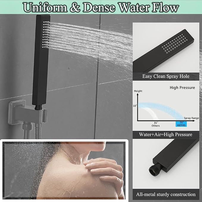 Hand Shower Wand Handheld Shower Spray High Pressure Single Function Luxury Hand Showerhead Matte Black