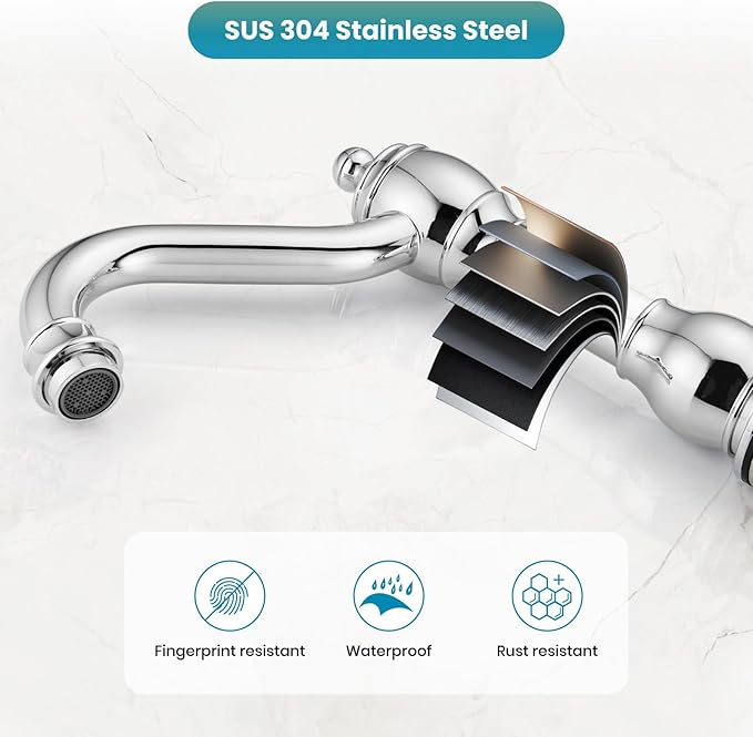 gotonovo 8 Inch Widespread Bathroom Faucets for Sink 3 Hole 2 Lever Handle Deck Mount with Pop Up Drain Hot and Cold Water Supply Lines Polish Chrome