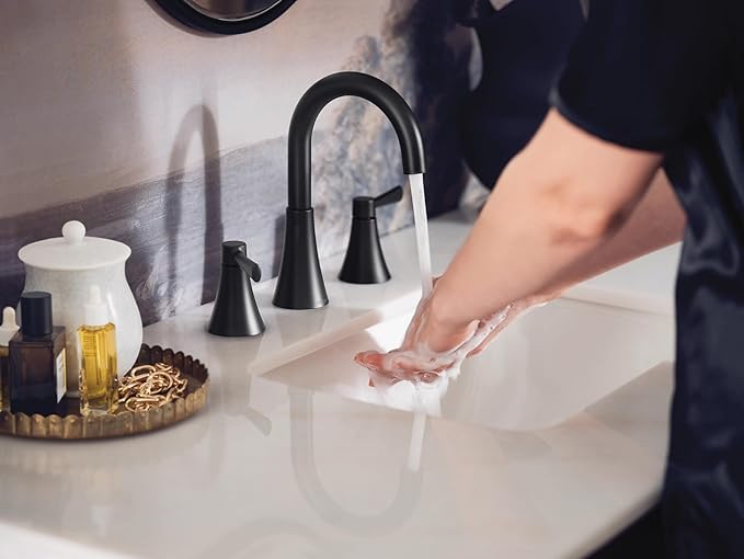 Moen Ronan Matte Black Two-Handle Widespread Modern Bathroom Faucet, Valve Included, 84023BL