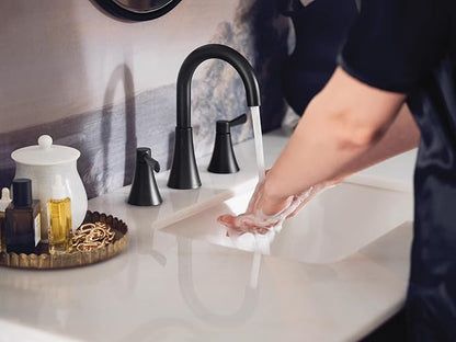 Moen Ronan Matte Black Two-Handle Widespread Modern Bathroom Faucet, Valve Included, 84023BL