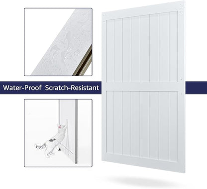 54in x 84in MDF Sliding Barn Door with 9ft Barn Door Hardware Kit & Handle | White Solid Barn Door Slab Covered with Water-Proof PVC Surface, Pre-Drilled Holes Easy Assembly, H-Frame