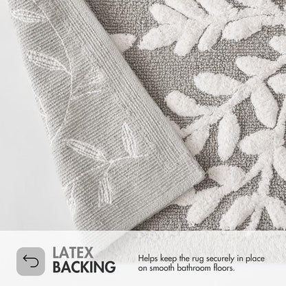 Madison Park Serene Tufted Bath Rug Cotton Absorbent, 21 x 34, Grey | Quick Dry, Soft Pile, Machine Washable, Floral Pattern, Plush, OEKO-TEX Certified