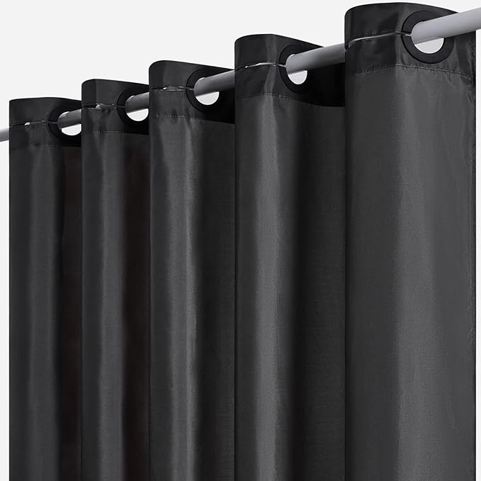 Furlinic Extra Wide No Hook Shower Curtain,96 Inch Width Dark Grey Fabric Shower Curtains with 12 Plastic Built-in Hooks,Waterproof & Machine Washable Hotel Style for Bathroom,96x72 Inch