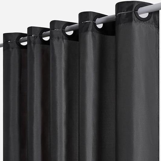 Furlinic Extra Wide No Hook Shower Curtain,96 Inch Width Dark Grey Fabric Shower Curtains with 12 Plastic Built-in Hooks,Waterproof & Machine Washable Hotel Style for Bathroom,96x72 Inch