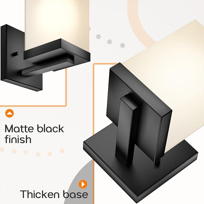 Wall Light Fixture Black Vanity Lighting Over Bathroom Mirror with White Frosted Glass, Wall Lamp for Powder Room Washroom Entrance T003MB-L1