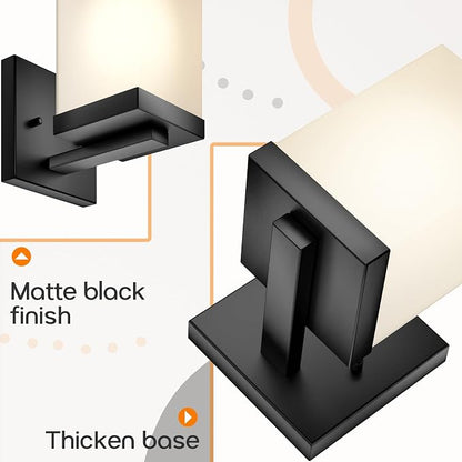 Wall Light Fixture Black Vanity Lighting Over Bathroom Mirror with White Frosted Glass, Wall Lamp for Powder Room Washroom Entrance T003MB-L1