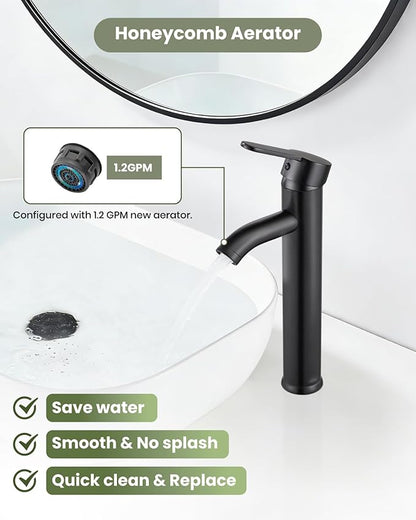 gotonovo Vessel Sink Faucet Modern Tall Bathroom Faucet Single Handle One Hole Stainless Steel Vanity Lavatory Rv Bowl Basin Mixer Tap with Supply Lines and Metal Pop Up Drain, Oil Rubbed Bronze
