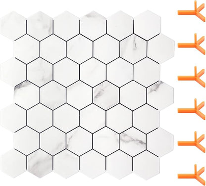STICKGOO Peel and Stick Backsplash for Kitchen, Self-Adhesive Tile Hexagon Mosaic Tiles (10 Sheets, White Marble )