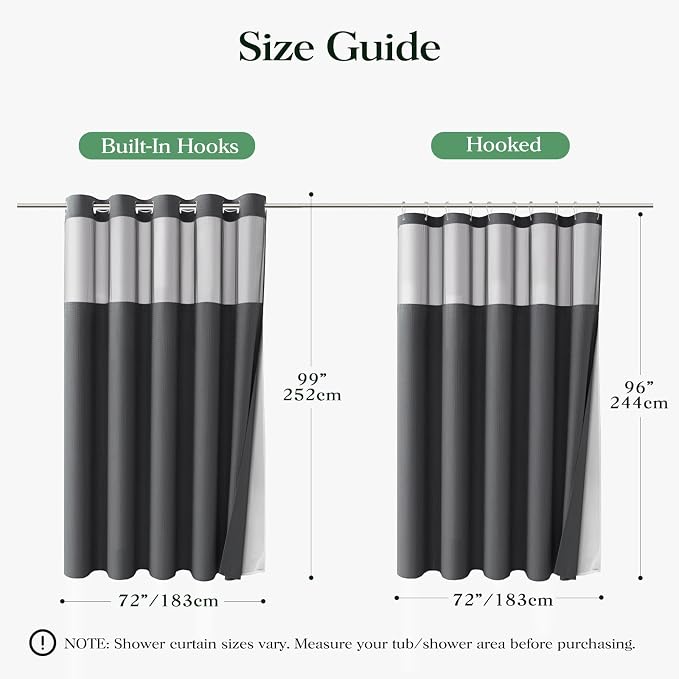 Charcoal Grey Hook Free Waffle Shower Curtain & Snap Liner,72x99 | Less Time to install, 3 in 1 Fabric Shower Curtain and Liner Set with Magnets, Extra Long, Shower Curtains for Bathroom
