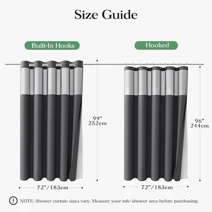 Charcoal Grey Hook Free Waffle Shower Curtain & Snap Liner,72x99 | Less Time to install, 3 in 1 Fabric Shower Curtain and Liner Set with Magnets, Extra Long, Shower Curtains for Bathroom