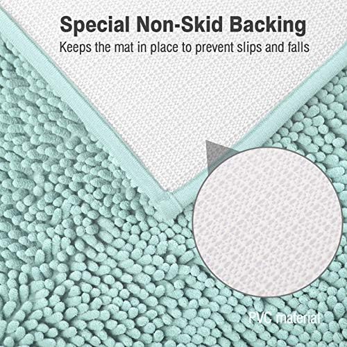 ITSOFT Standard 24"x21" U-Shaped Non-Slip Shaggy Chenille Toilet Contour Bathroom Rug with Water Absorbent, Spa Blue