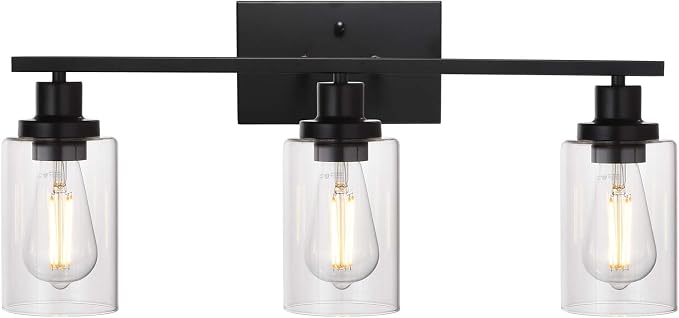 MELUCEE Bathroom Vanity Light Fixtures 3 Lights Black with Clear Glass | Metal Wall Sconce for Bedroom Living Room Hallway Kitchen (Patent No.: US D963914 S) 20.5 Inch