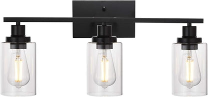 MELUCEE Bathroom Vanity Light Fixtures 3 Lights Black with Clear Glass | Metal Wall Sconce for Bedroom Living Room Hallway Kitchen (Patent No.: US D963914 S) 20.5 Inch