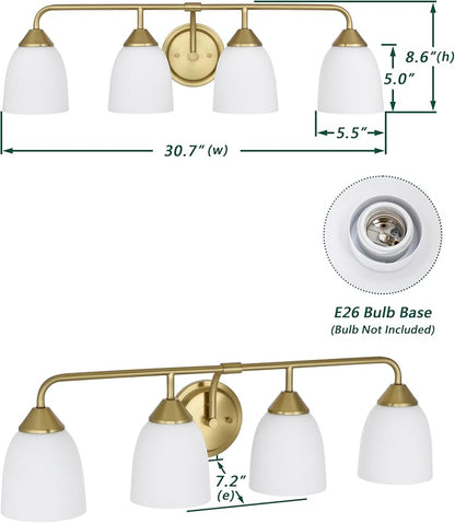 Gold 4-Light Traditional Bathroom Vanity Light Fixtures Over Mirror, Modern Vanity Lights for Living Room, Standard E26 Base, Aged Brass