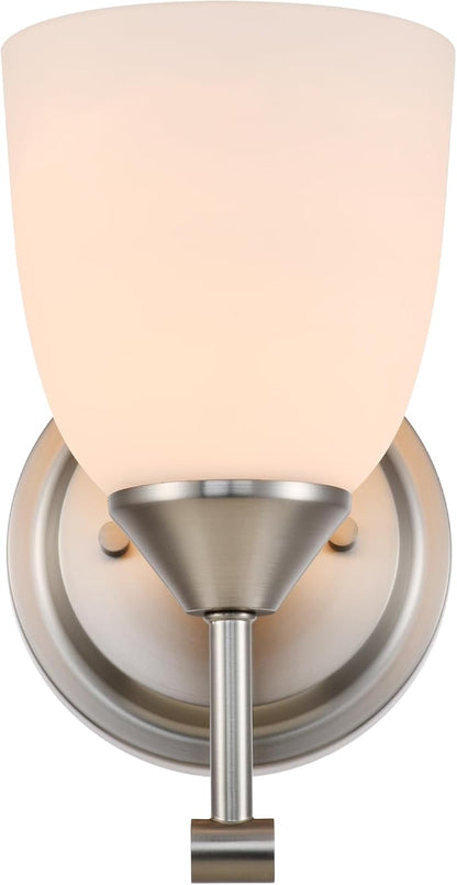 Traditional 1-Light Indoor Wall Sconce with Frosted Glass Bathroom Bedroom Hallway, 9.6" H x 5.5" W, Brushed Nickel