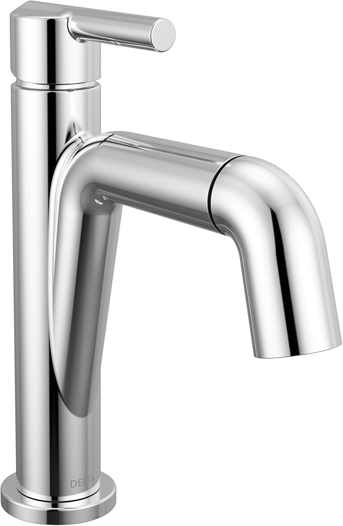 Delta Nicoli 1 Hole Pull Down Bathroom Faucet with Sprayer, Chrome Single Hole Bathroom Sink Faucet with Pull Out Sprayer for Vanity, Metal Push-Pop Drain, Chrome 15849LF-PD