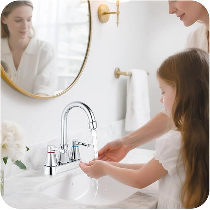 Polished Chrome Bathroom Faucet 3 Hole, 4 Inch 2-Handle Centerset Bathroom Sink Faucet, Faucet for Bathroom Sink 360° Swivel Bathroom Faucets RV Lavatory Vanity Faucet with Pop-up Drain