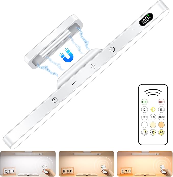 Ferswe 3W Rechargeable Light Bar with Remote Control, 3 Color Adjustable Mirror Lights, 2000mAh Battery Makeup, Touch for Cabinets, Magnetic Stick On for Closet, Kitchen