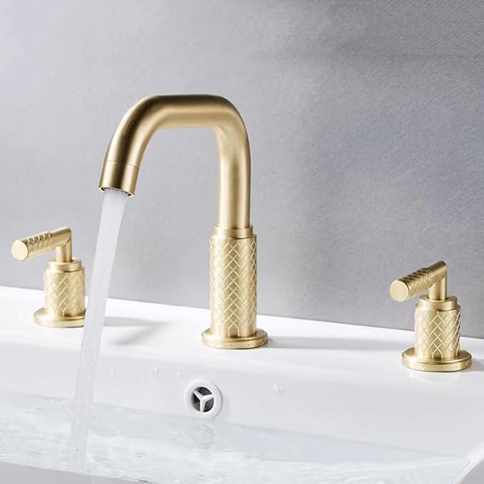 Bathroom Basin Mixer Faucet 3 Hole Brass Swivel Hot and Cold Water-Brushed Gold