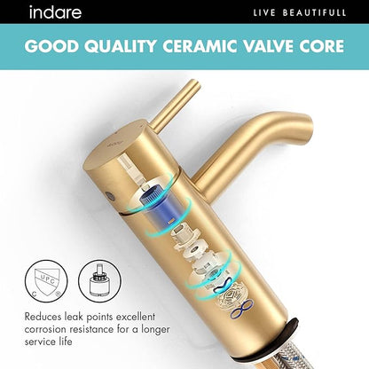 Brushed Gold Bathroom Faucet, Single Hole Bathroom Sink Faucet Modern Single Handle Vanity Faucet with Pop-up Drain and Supply Lines,100102-BG