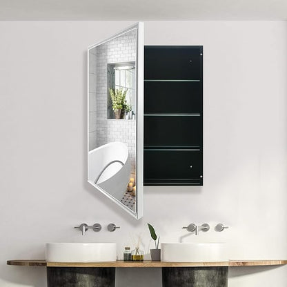 24”x30” Medicine Cabinet with Aluminum Frame,Surface or Recessed Medicine Cabinet Mirror for Bathroom,Bathroom Mirror with Storage,Sliver
