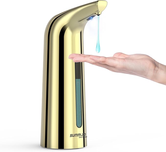 Automatic Liquid Soap Dispenser, 4-Level,Rechargeable | Plastic,13.5oz/400ml Gold Touchless Electric Hand & Dish Countertop Soap Dispensers with Sensor for Bathroom,Kitchen Sink