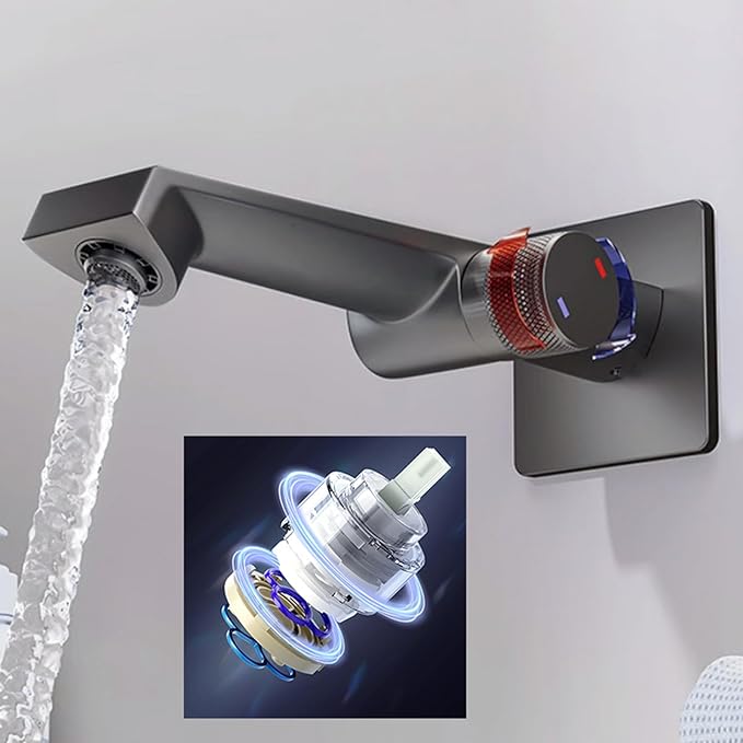 BiaoTeng Concealed Faucet for Bathroom Sink Wall Mount Hot and Cold Wall Mounted Faucet Bathroom Brass Single Handle Grey