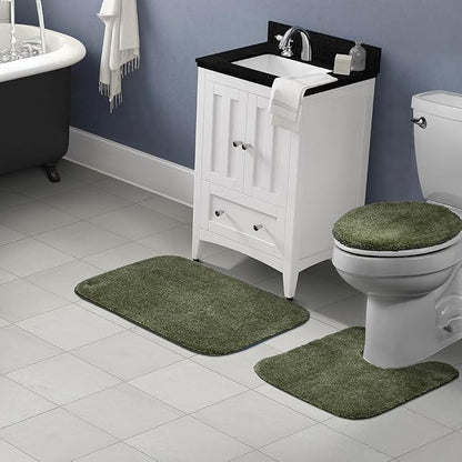 Garland Rug Traditional Nylon Washable Deep Fern 3 Piece Set - Lid, Contour, Bath Rug - Soft, Absorbent, and Stylish for Your Bathroom