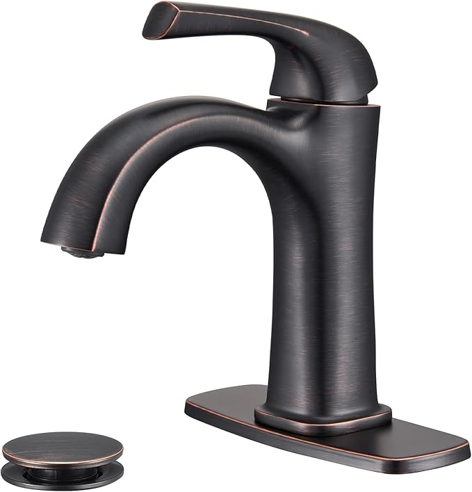Oil-Rubbed Bronze Single Hole Bathroom Faucet, Single Handle Brass Bathroom Sink Faucet, Bathroom Sink Faucet for 1 or 3 Holes, Bathroom Faucets with Pop Up Drain and Supply Lines