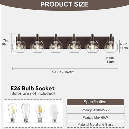 IZORRO Bathroom Light Fixtures, 6-Light Oil Rubbed Bronze Vanity Light, Modern Wall Sconces with Globe Clear Glass Shade, Vanity Lighting Fixtures Over Mirror,E26 Bulb Socket