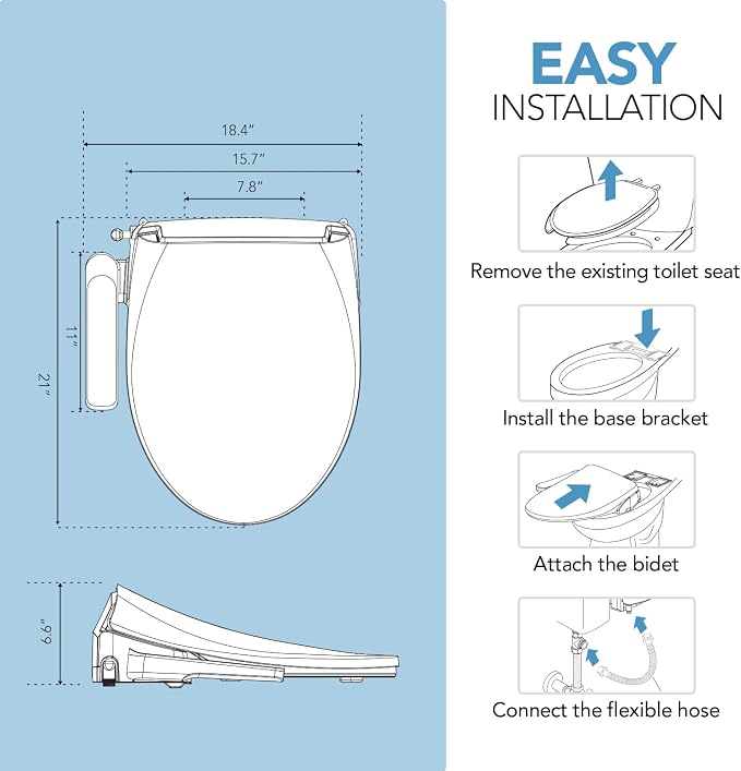 Barumi Bidet [BM-5000], Electric Bidet Toilet Seat, Heated Seat, Warm Water, Position Control, Eco-Mode, Self Cleaning
