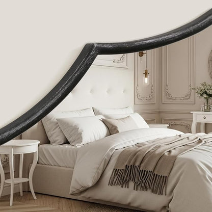 Besdomus Black Scalloped Wall Mirror: 47"x31" Large Wooden Fireplace Mirror | Modern Minimalist Decorative Arched Mirror for Vanity/Dresser/Bedroom/Entryway/Bathroom/Living Room/Dining Room/Over Sink