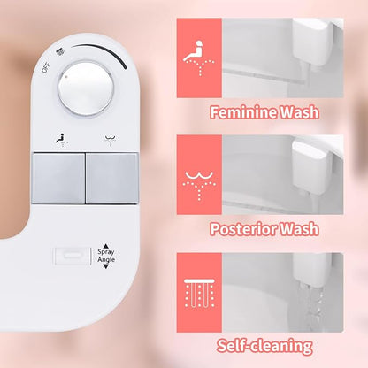 Bidet Attachment for Toilet,Dual Nozzle Bidet Toilet Seat,Non-Electric Ultra-Thin Bidets for Frontal & Rear Wash, Adjustable Water Pressure,Fresh Water Bidet, Easy Installation,White