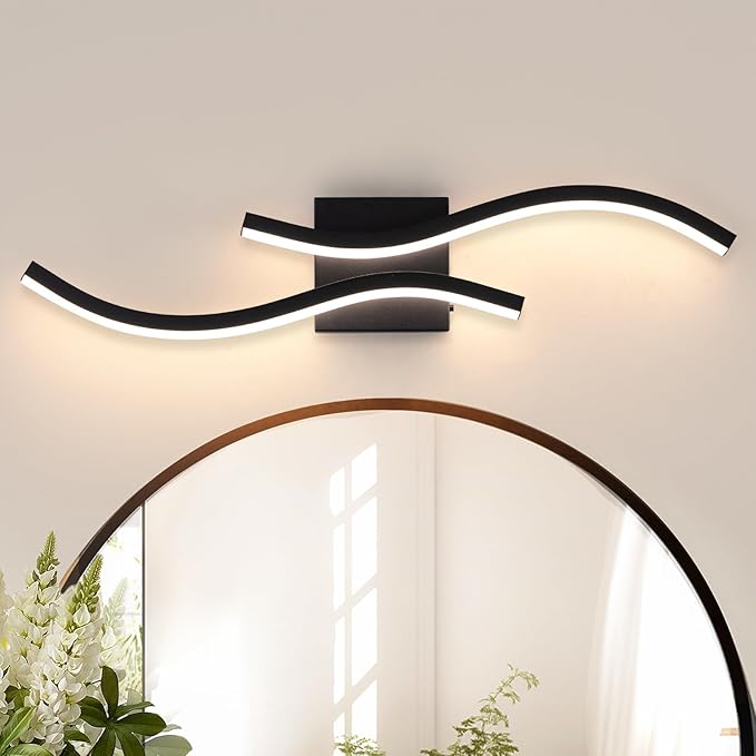 Bathroom Vanity Light Fixture, 26W 5CCT Dimmable Modern Led Bathroom Light Fixtures Over Mirror, LED Vanity Lighting Bar for Bathrooms (Black, 24inch)