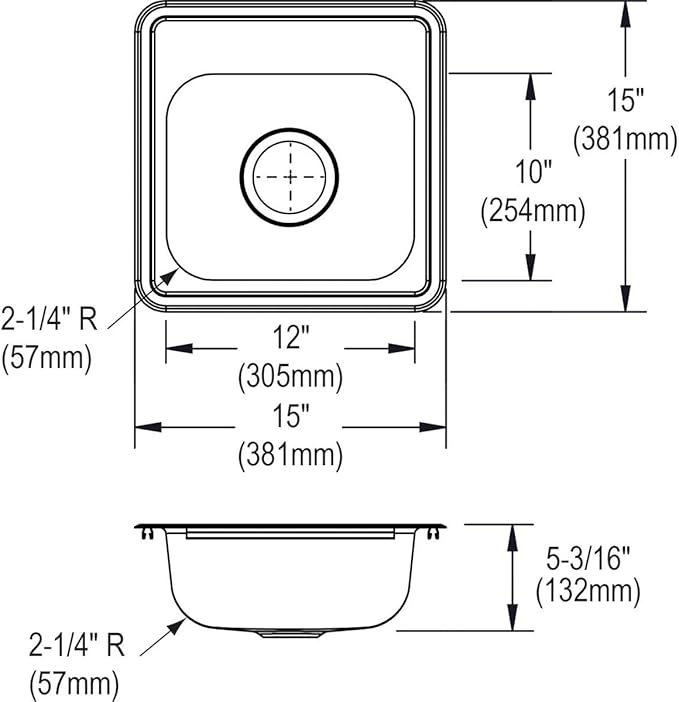 Dayton D115162 Single Bowl Drop-in Stainless Steel Bar Sink, 15 x 15 with 3.5" Drain Hole