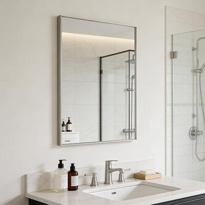 Bathroom Mirror for Wall, 20x30 Inch Metal Framed Mirror, Brushed Nickel Rectangle Mirror, Bathroom Vanity Mirror Farmhouse, Tempered Glass, Anti-Rust, Hangs Horizontally or Vertically