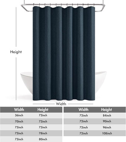 ANRODUO Navy Blue Linen Shower Curtain, Fabric Shower Curtain with 12 Metal Hooks, Waterproof Heavy Duty Polyester, Button Hole Design, Machine Washable for Bathroom Hotel Bathtub, W72xL72