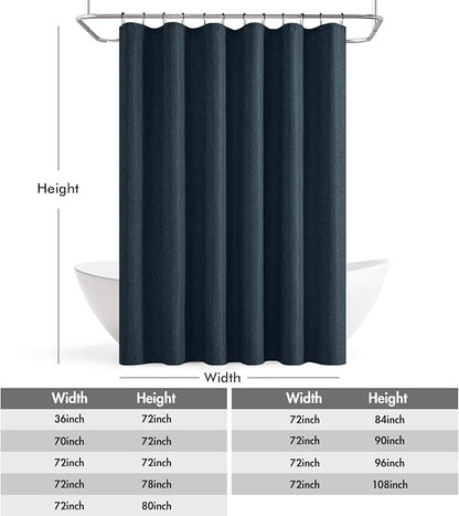 ANRODUO Navy Blue Extra Long Linen Fabric Shower Curtain Set - W72xL108 | Farmhouse Shower Curtain with 12 Metal Hooks, Waterproof Heavy Duty, Button Hole Design, Machine Washable for Bathroom