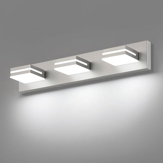 SineRise LED Modern Bathroom Vanity Light Fixtures (3-Light, 24-Inch), Brushed Nickel Modern Acrylic Bathroom Wall Lighting Fixtures Over Mirror (Cool White 6000K)
