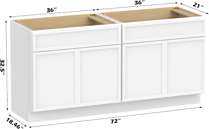 72 Inch Bathroom Vanity Base Only, Double Vanity Cabinet with Soft Closing Door, 2ea 36 inch Cabinet, Without Top,White