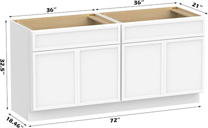 72 Inch Bathroom Vanity Base Only, Double Vanity Cabinet with Soft Closing Door, 2ea 36 inch Cabinet, Without Top,White