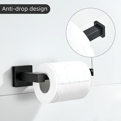Leyden Black Toilet Paper Holder Towel Ring, Matte Bathroom Hand Towel Holder Toilet Roll Holder, Modern Bath Hardware Set Wall Mounted Stainless Steel 2 Pieces