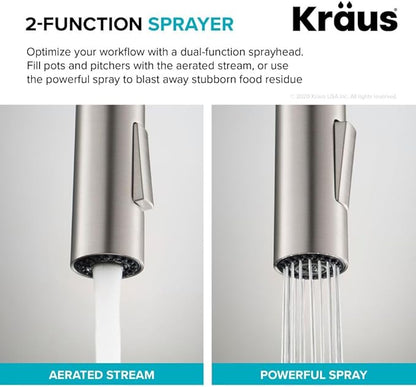 KRAUS Oletto High-Arc Tall Single Handle Pull-Down Kitchen Faucet in Spot Free Stainless Steel, Height 20 3/8 inch, KPF-2821SFS