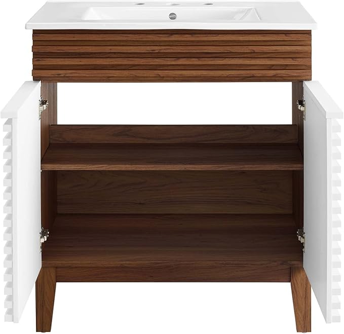 Modway Render 30" Bathroom Vanity With Sink in White Walnut White