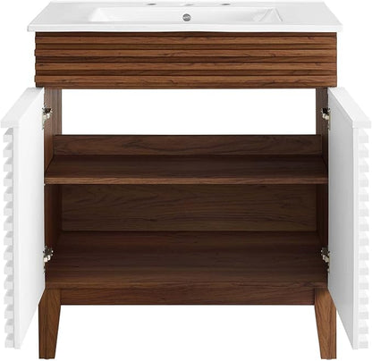 Modway Render 30" Bathroom Vanity With Sink in White Walnut White